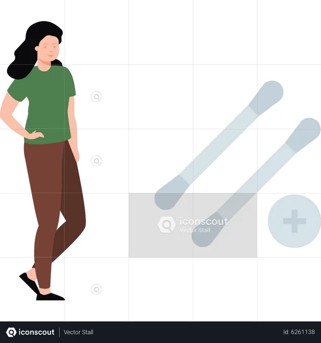 Girl cleaning ears with cotton buds  Illustration