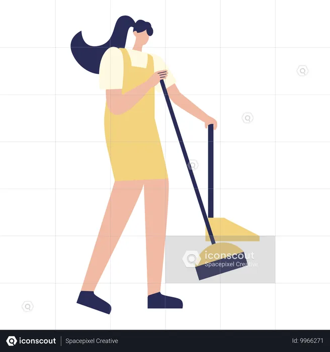 Girl Cleaning floor using dust pan and broom  Illustration