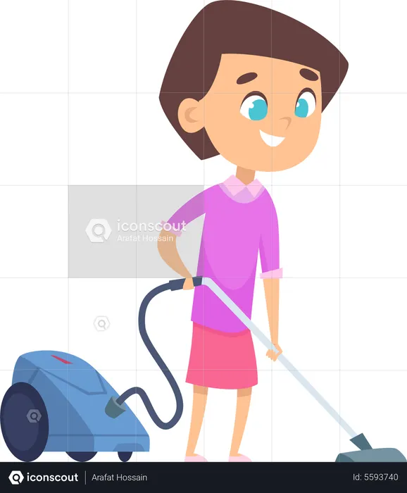 Girl cleaning floor with vacuum  Illustration