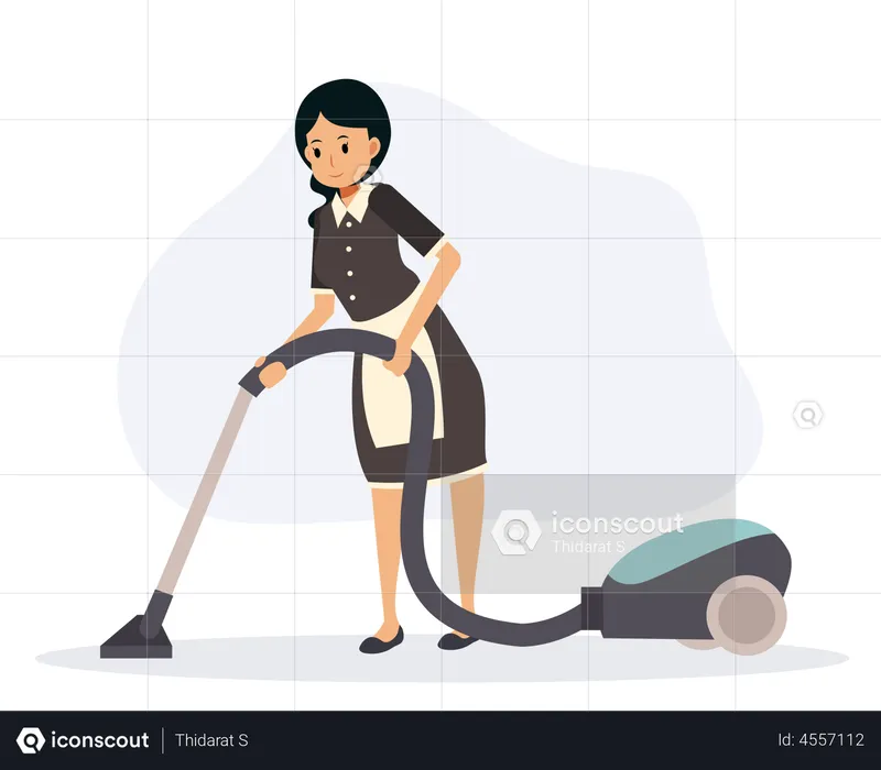 Girl cleaning floor with vacuum cleaner  Illustration