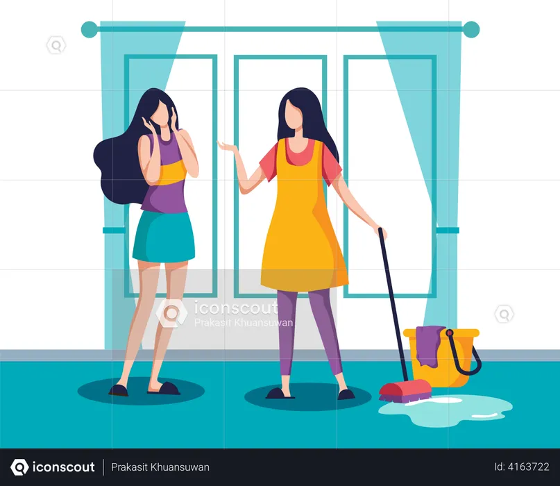 Girl cleaning house  Illustration