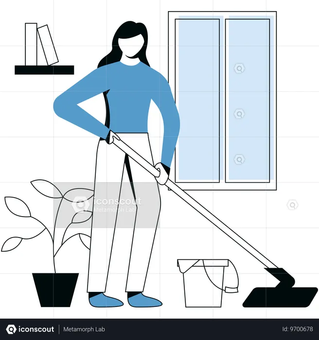 Girl Cleaning House  Illustration