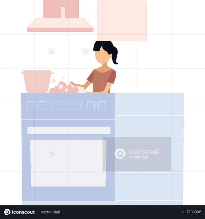 Girl cleaning stove  Illustration