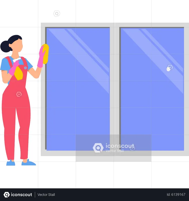 Girl cleaning window  Illustration