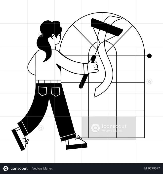 Girl Cleaning Window  Illustration