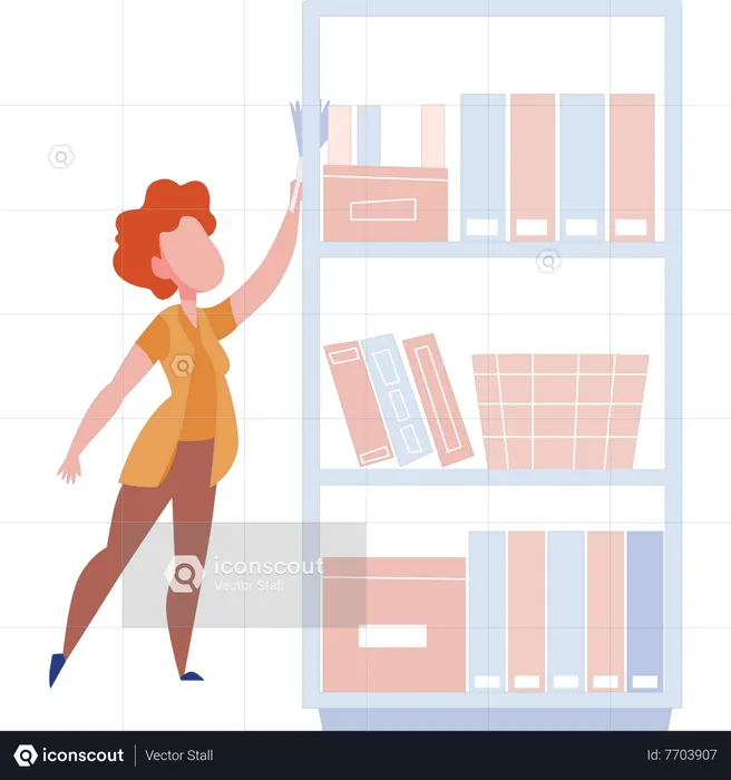 Girl  clearing book rack  Illustration