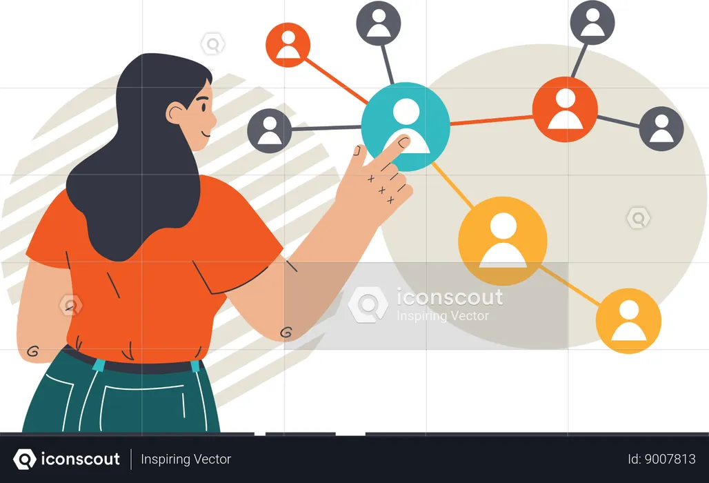 Girl clicking on network  Illustration