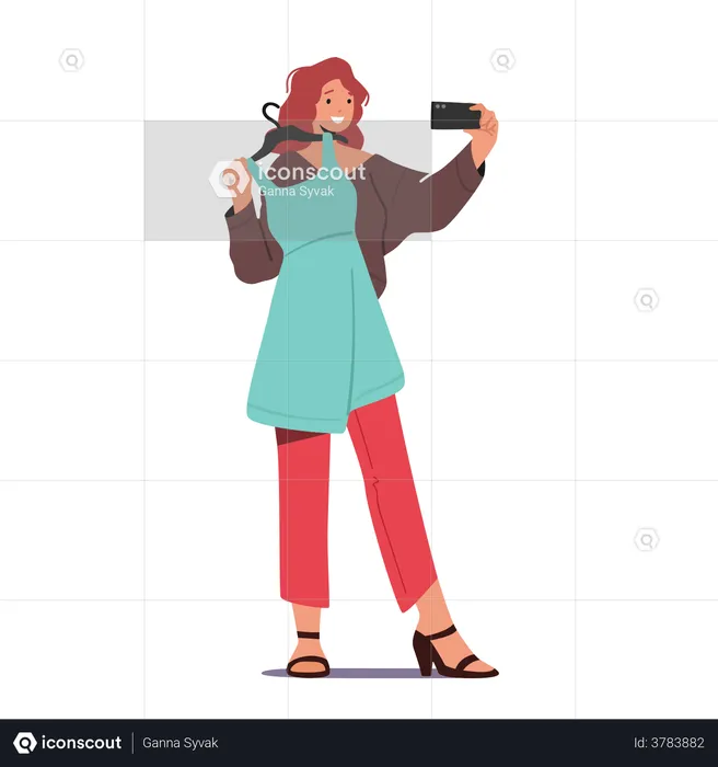 Girl Clicking Selfie After Trying Out Clothes  Illustration