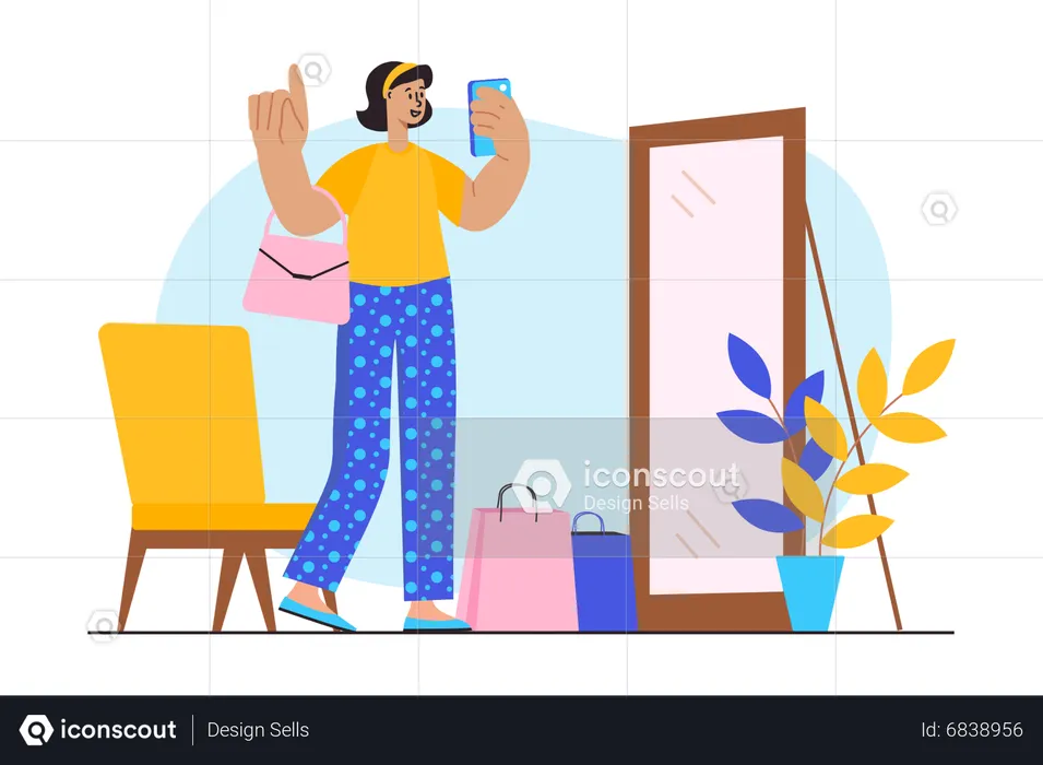 Girl clicking selfie on mirror  Illustration