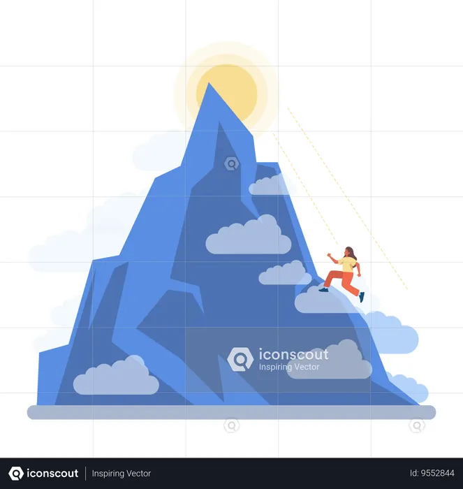 Girl climbing on montain for looking sun rise  Illustration