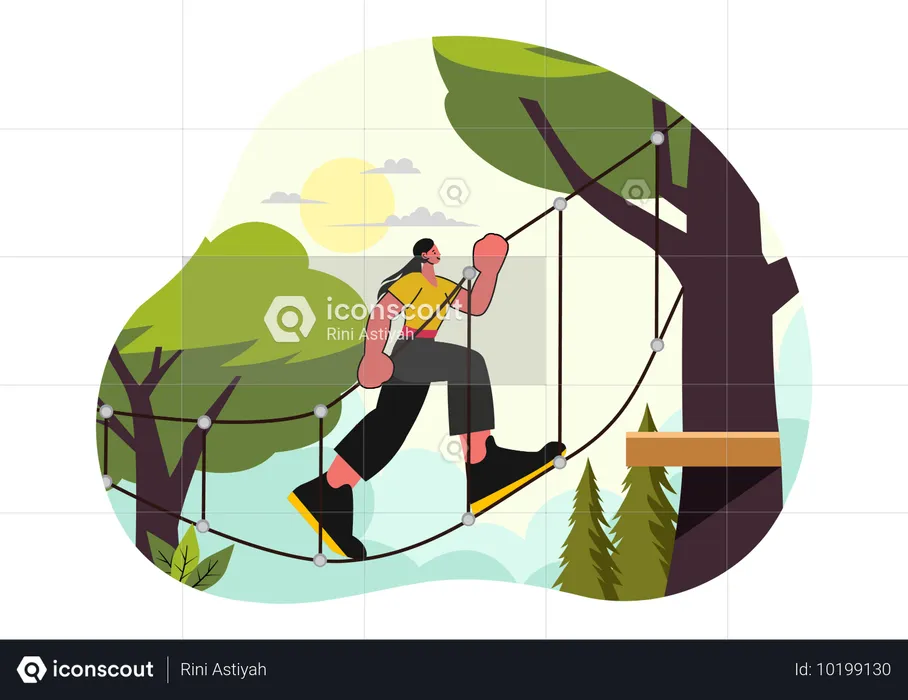 Girl climbing on rope  Illustration