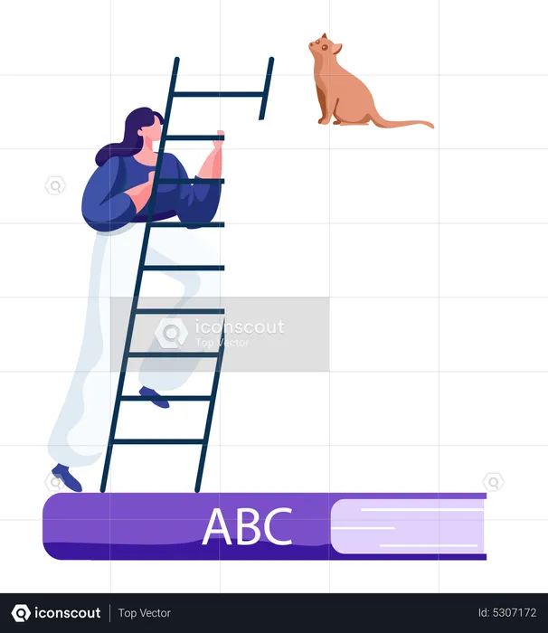 Girl climbing to letter P  Illustration