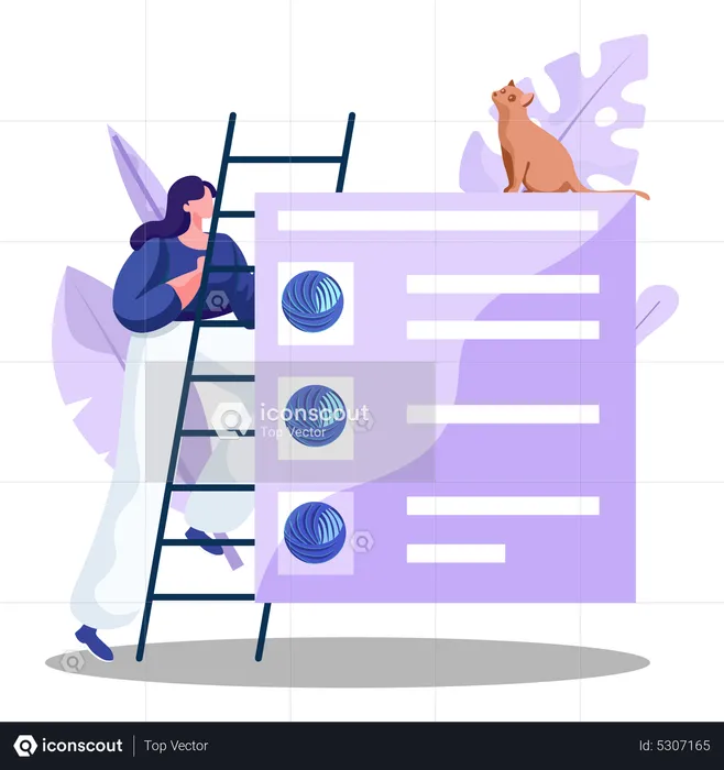 Girl climbing towards cat  Illustration