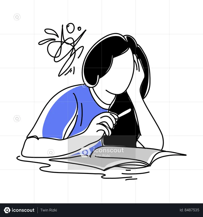 Girl clutching their head and wearing anxious grimace  Illustration