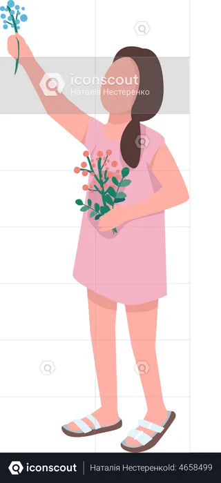 Girl Collecting Flowers  Illustration