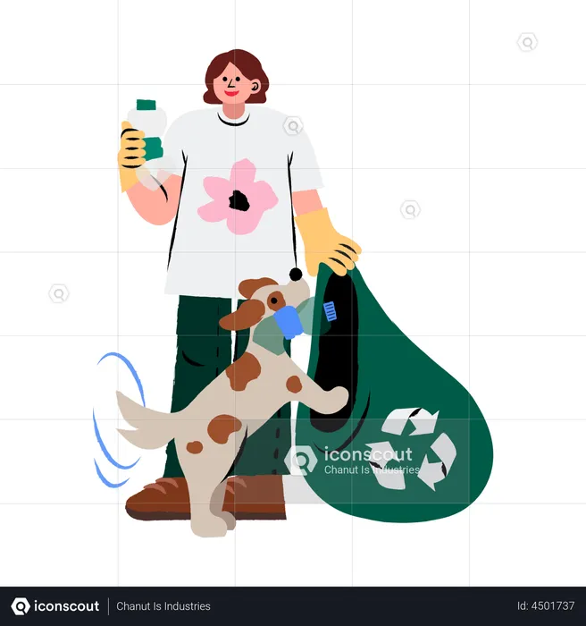 Girl collecting plastic bottle  Illustration