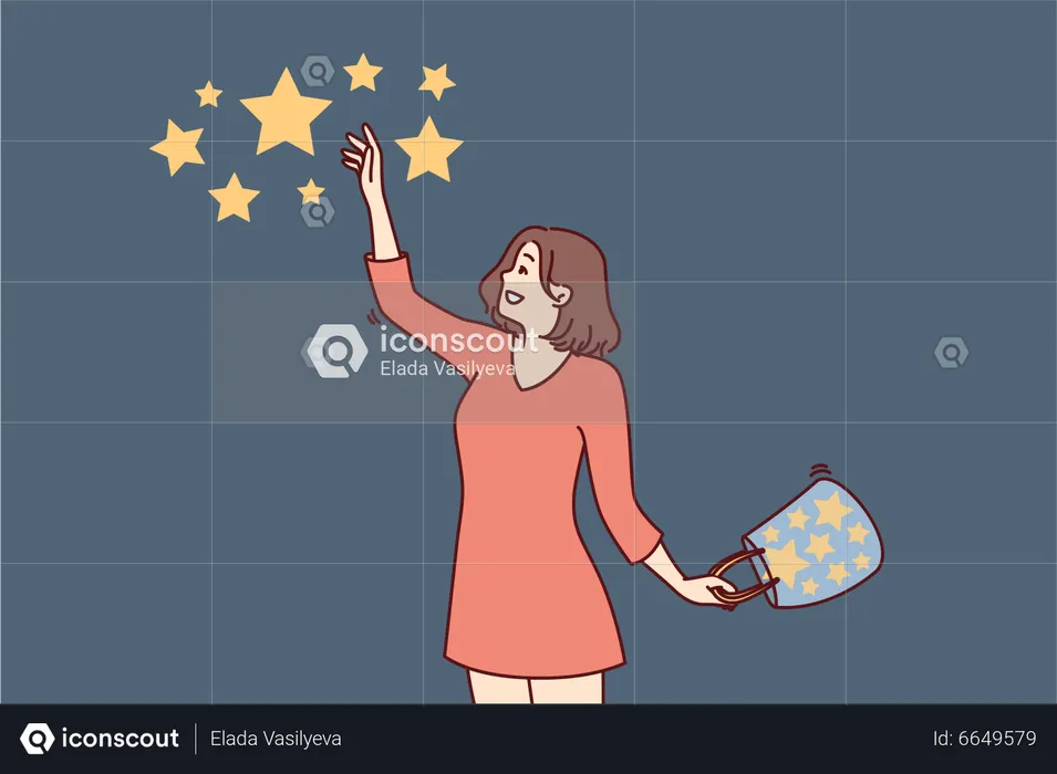 Girl collecting stars  Illustration