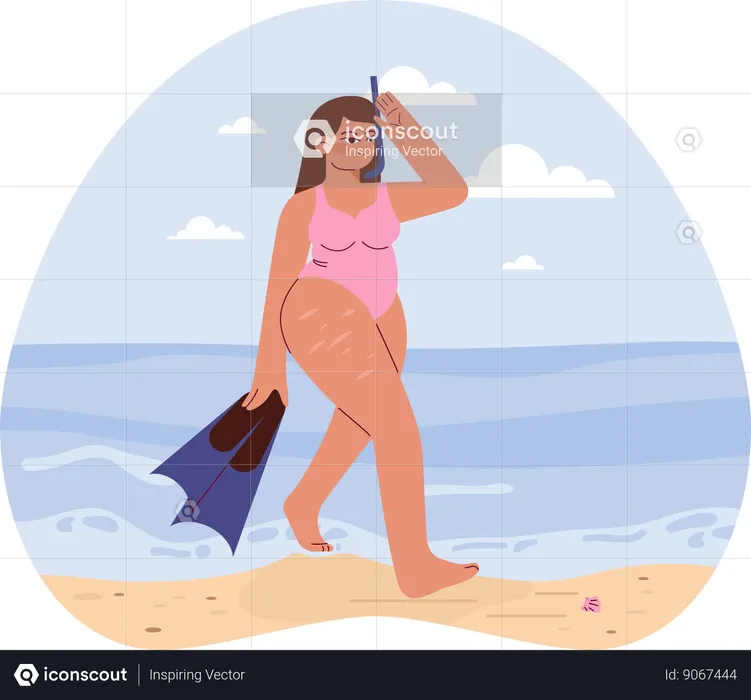 Girl coming back from scuba dive  Illustration