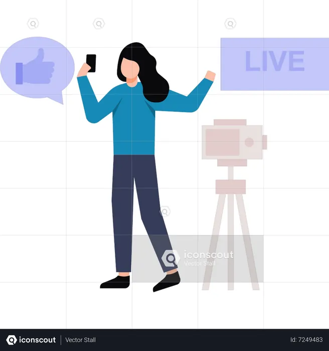 Girl coming live on social platform  Illustration