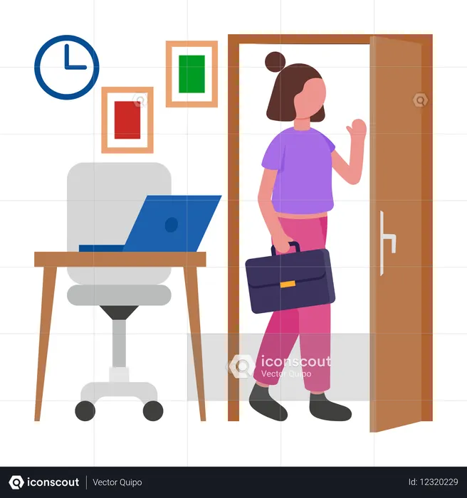 Girl completed business task and going home  Illustration
