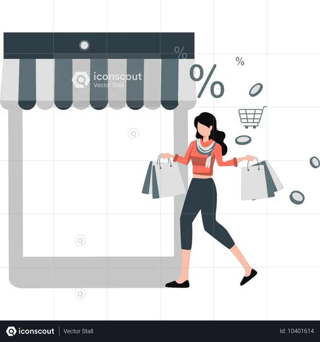 Girl completed shopping in retail price  Illustration