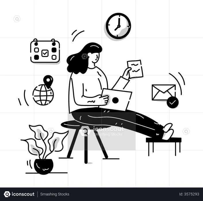 Girl completing pending task under time  Illustration