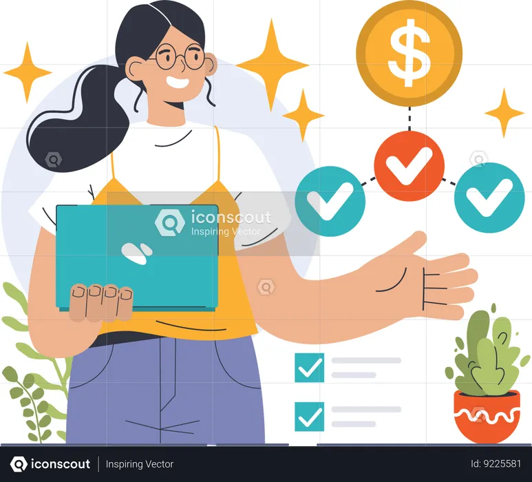 Girl completing task to earn money  Illustration