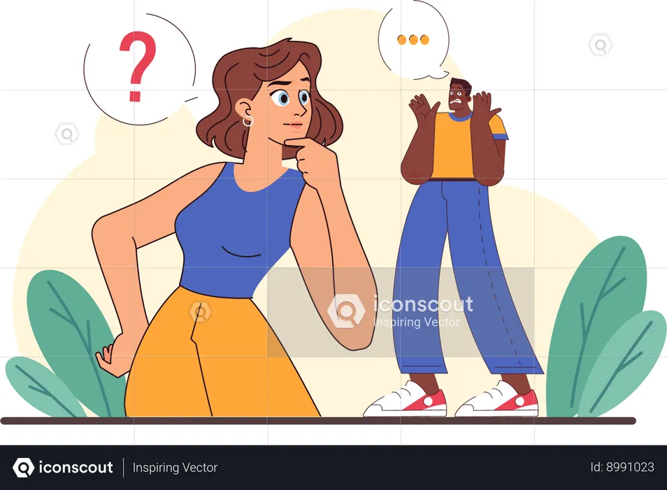 Girl confused about talking with man  Illustration