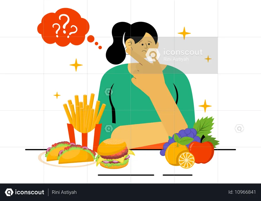 Girl confused between food  Illustration