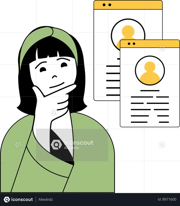 Girl confused for choosing employee profile  Illustration