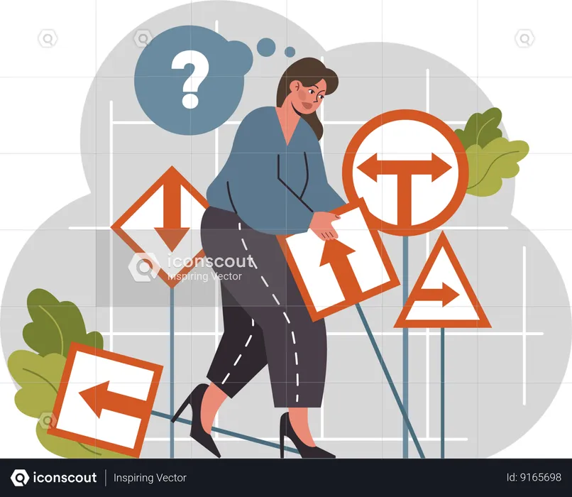 Girl confused for choosing right direction  Illustration