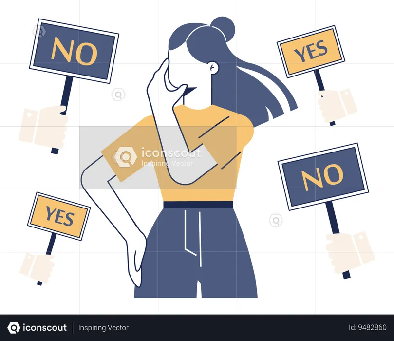 Girl confused for selecting yes or no  Illustration