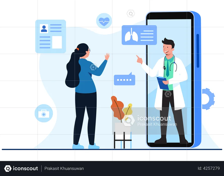 Girl consulting doctor via smartphone app  Illustration