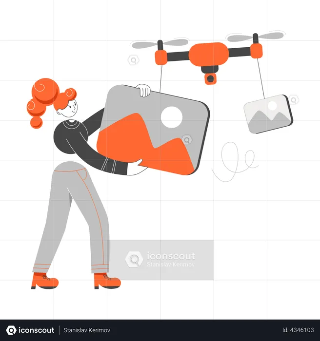 Girl controlling drone  Illustration