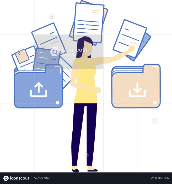 Girl converting document data  Illustration