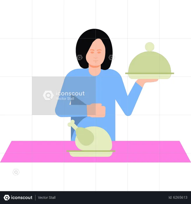 Girl cooking chicken  Illustration