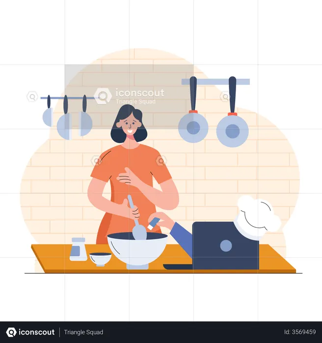 Girl Cooking Food  Illustration