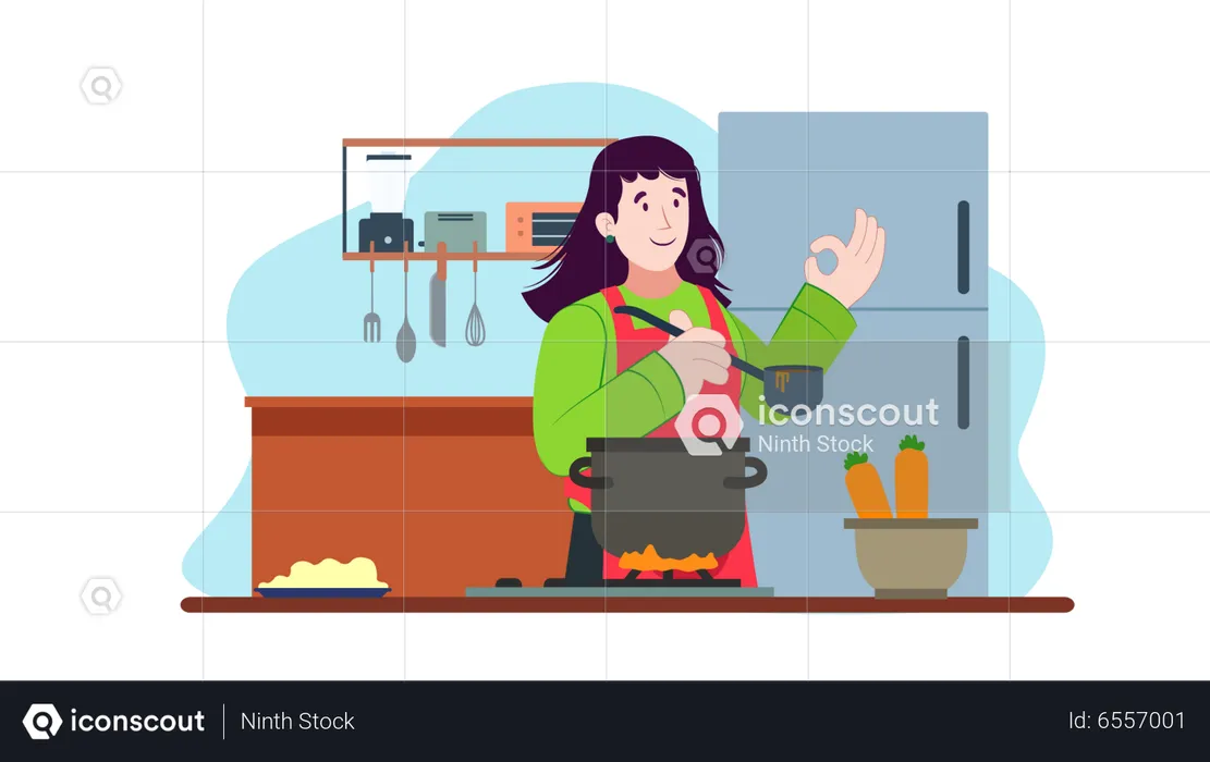 Girl cooking in kitchen  Illustration