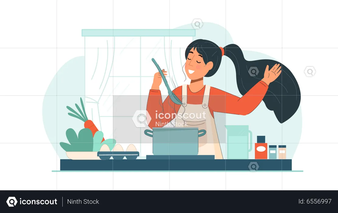 Girl cooking in kitchen  Illustration
