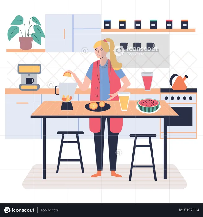 Girl cooking in kitchen  Illustration