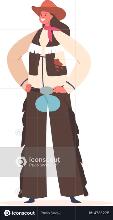 Girl Cowboy Wear Traditional Wild West Costume and Hat, Kid Character Playing Western Personage during Festival or Game  Illustration
