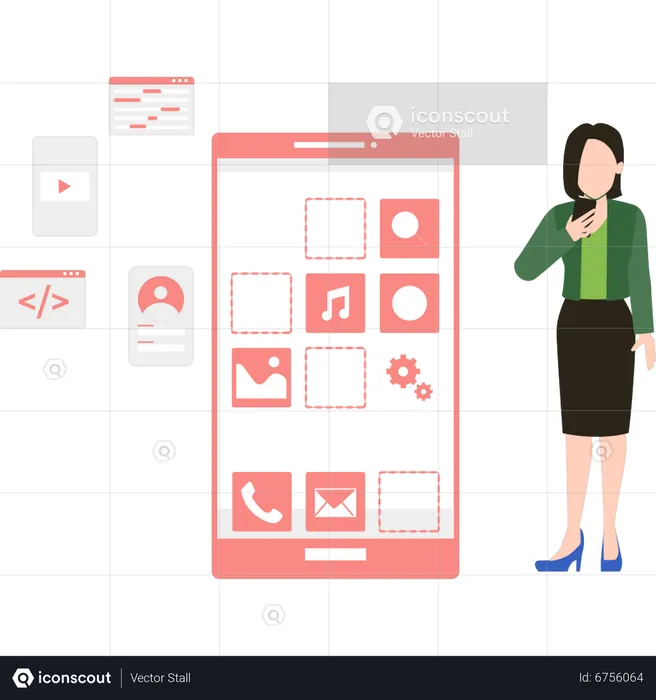 Girl creating mobile application  Illustration