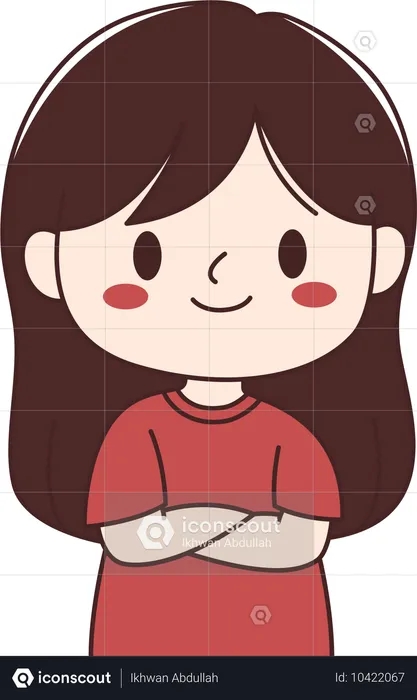 Girl Crossing Hands with Smiling Expression  Illustration