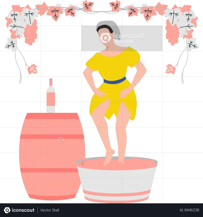 Girl crushing grapes to make wine  Illustration