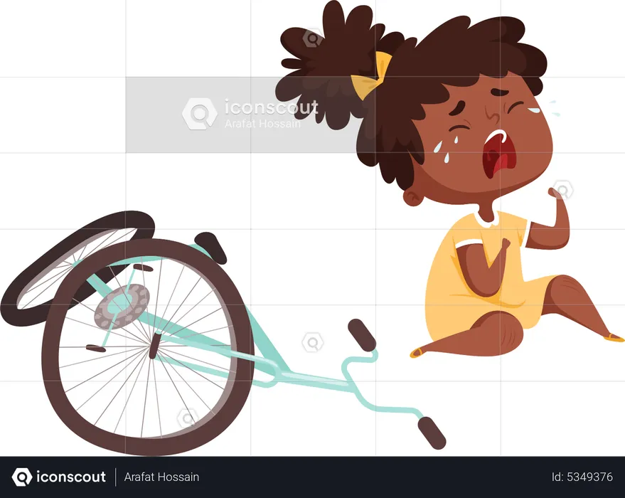 Girl crying due to fallen from cycle  Illustration