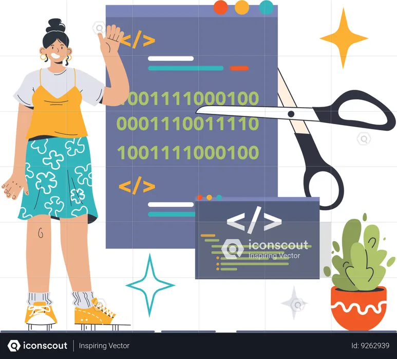 Girl cutting code  Illustration