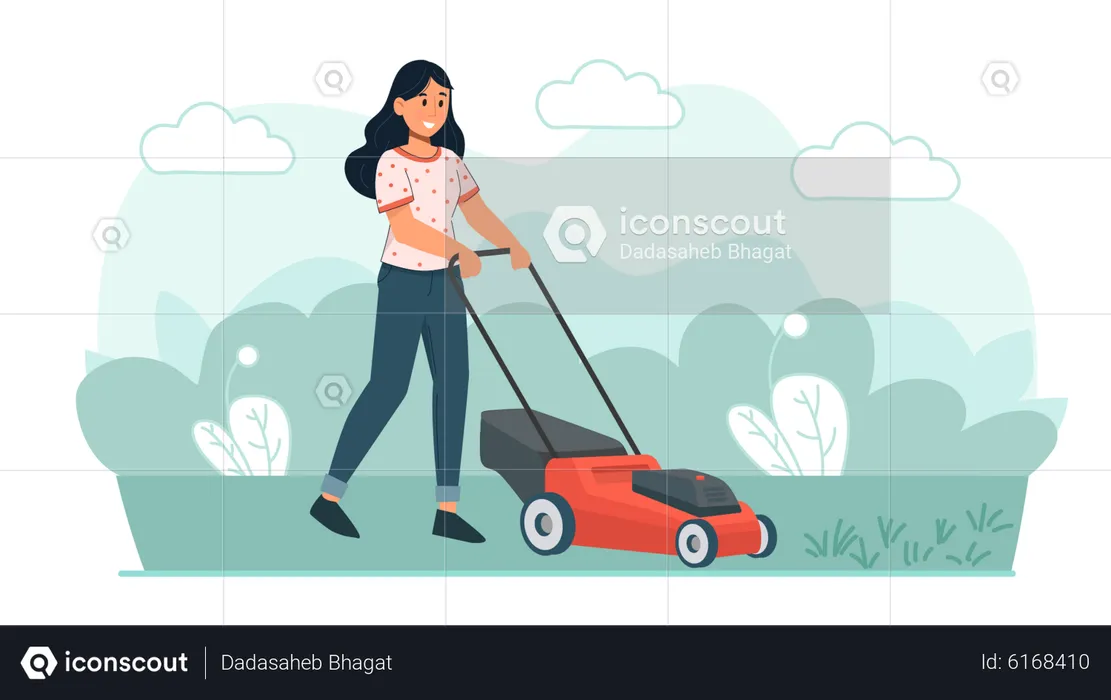Girl cutting grass  Illustration