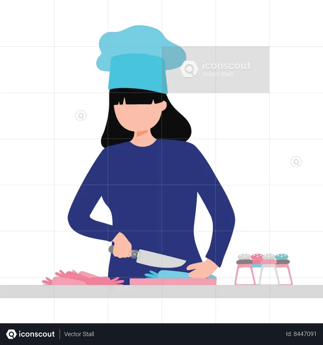 Girl cutting vegetables  Illustration