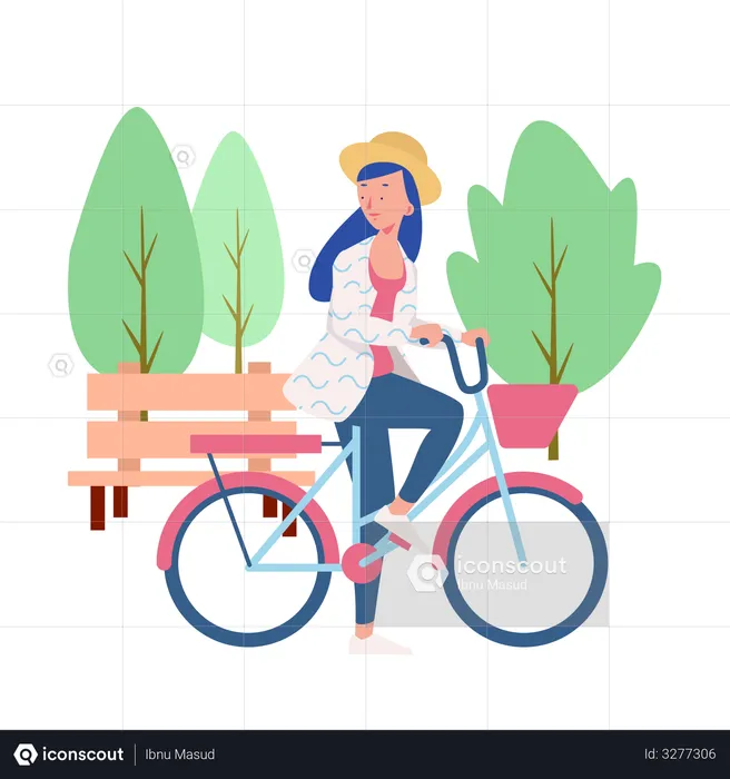 Girl Cycling  Illustration