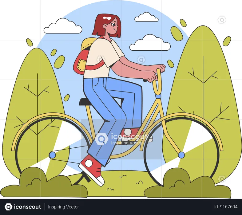Girl cycling in park  Illustration